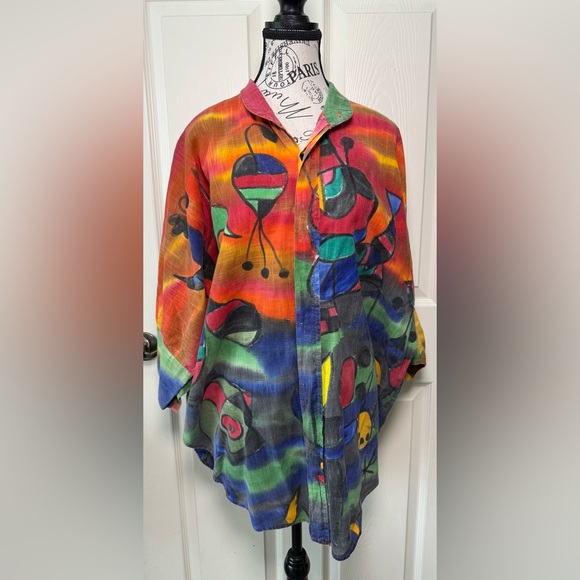 Dilemma Tops - DILEMMA HAND PAINTED ARTIST MIRO INSPIRED BUTTON FRONT ART TO WEAR SHIRT